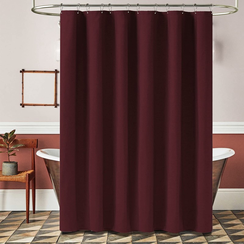 BTTN Burgundy Shower Curtain - Linen Textured Heavy Duty Waterproof