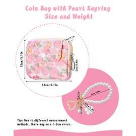 DXTREU Mini Makeup Bags for Purse, Canvas Cosmetic Pouch Portable Coin Purse with Pearl Keychain, Cute Toiletry Bag Zipper Pouch Purse for Women (style 1)