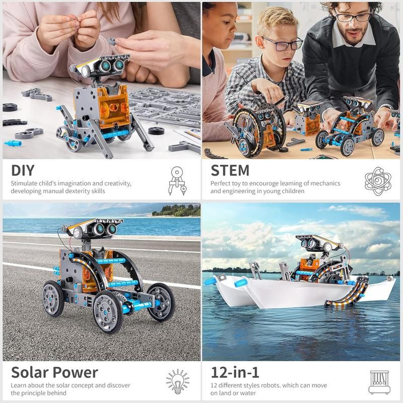 Solar Robot Kit, 12-in-1 Educational STEM Science Experiment Toys, Solar