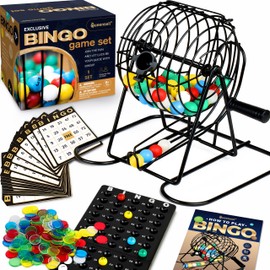 Juego de Bingo para Adultos, Juego de Bingo, los Mejores Juegos de Mesa con Jaula de Bingo de Metal y Juego de Bolas con 50 Tarjetas de Bingo, 300... 