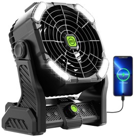 TDLOL Battery Powered Fan,20000mAh Camping Essentials Rechargeable Cordless Camping Fan with LED Light & Hook，270° Pivot USB Table Battery Operated for Tent Black X26