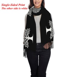 IBILIU Oversize Scarf for Women White Tree Print Black Scarf Tassel Scarves Fall Winter Shawl Wraps