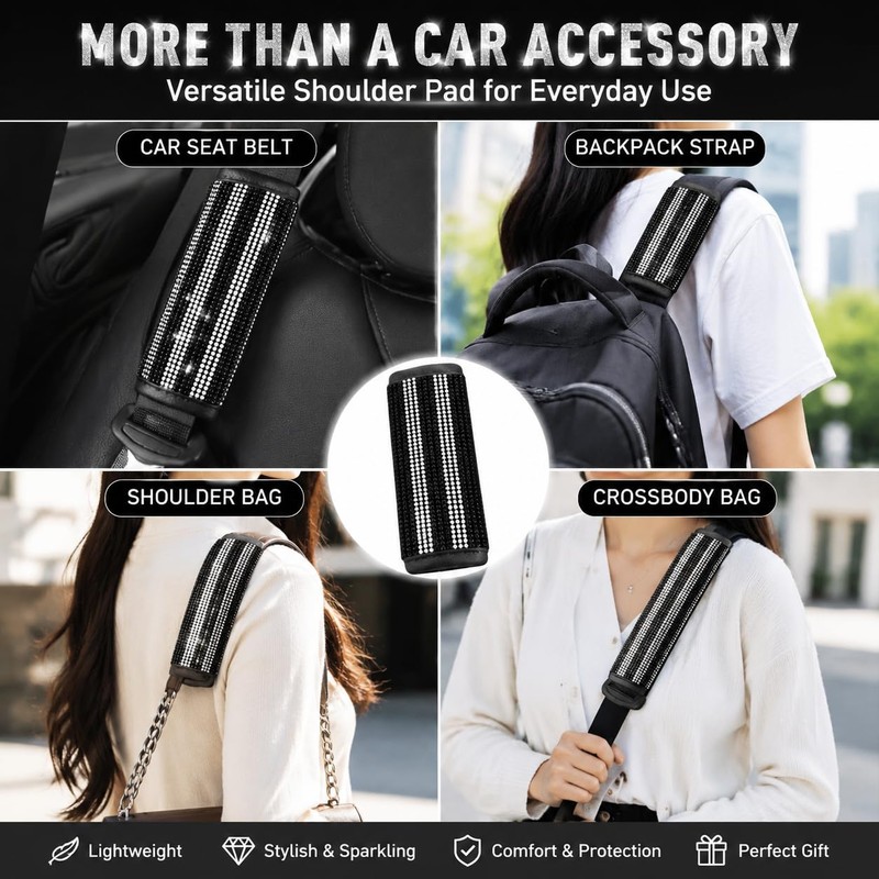 JDDRY Bling Rhinestone Seat Belt Cover, Two-Tone Diamond Sparkle Shoulder