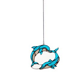 DHCGPP Tiffany Dolphin Style with Chain Stained Glass Window Hangings 6.5" W x 6.8" H Inches Decor for Home,Office,Coffee Shop