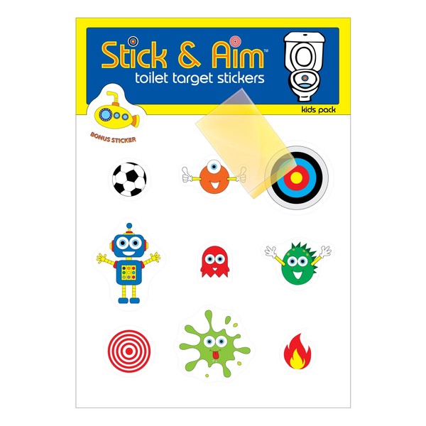 Kids Pack Toilet Target Stickers with Sticker Applicator Tool, Sticks