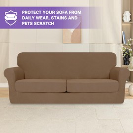 2025 Striped XL-Loveseat Covers 3 Piece, Sofa Covers for 2 Extra Large Cushion, Anti Slip Oversized Slipcovers with Bottom Ties, Thick Durable Washable, Soft Cozy Protector (71"-91", Light Coffee)