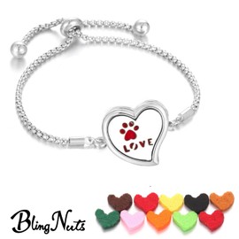 BlingNuts Cat Dog Paw Print Essential Oil Diffuser Bracelet Stainless Steel Aromatherapy Locket with Adjustable Chain and 10 PCS Felt Pads