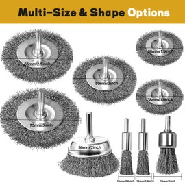 SBGGRL 9 Pcs Wire Brush for Drill Set,Steel Wool Wire Wheel Drill Attachment for Metal Rust Removal, Corrosion and Scrub Surfaces with 1/4-Inch Round Shank