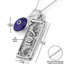 Collar y colgante de plata de ley con dije de vidrio de mal de ojo y amuleto de protección, longitud de cadena de caja de 49,5 cm, joyería para hombres y mujeres, Vidrio, Sin piedra preciosa