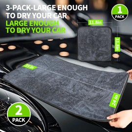 Wontolf 3-Pack Car Drying Towel with Storage Bag, Drying Towels Car Detailing, Ultra Absorbent Microfiber Towels for Cars and Trucks (2 * 35" x 24", 1 * 11.8''x11.8''), Streak Free, No Water Spots