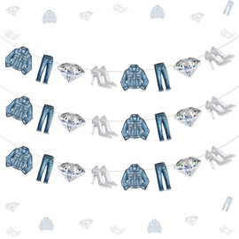 kreat4joy Denim and Diamond Party Decoration, 3pcs Denim and Diamond Garland Banner Jacket High Heel Shoes Jeans Garland for Denim and Diamond Birthday Bachelorette Bridal Shower Party Decoration