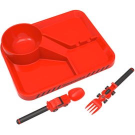 Dinneractive Dinneractive Dining Set for Kids - 3PC Red Race Car Dinnerware - Race Car Utensils - Toddler Plates - Baby Dishes
