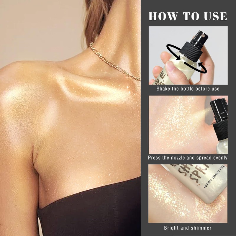 HOSAILY Body Glitter Spray - Silver Body Shimmer for Face,