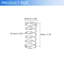 QUARKZMAN Pack of 2 Compression Springs, 1.2mm Wire Dia. x 15mm Outer Dia. x 30mm Length 304 Stainless Steel Extension Spring Ballpoint Pen Compression Springs for Workshop, Home Repairs, Silver