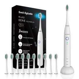 NBGRLVS Rechargeable Sonic Electric Toothbrush for Adults with 10 Brush Heads, 3 Modes, 2 Minute Smart Timer and Fast 4 Hour Charge - Perfect for Travel and Easy Dental Care (White)