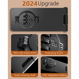 Cabinet Password Hasp Locks, Cabinet Door Combination Lock, Password hasp Lock, 3-Digit Combination Lock for Cabinet Doors – Twist Knob Hasp Latch Lock with Password Code(4.5 inch Black)