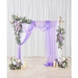 Fsslower Wedding Arch Flowers with Drape Kit (Pack of 5) - 2pcs Artificial Flower Swag with 3pcs Draping Fabric for Wedding Ceremony and Reception Backdrop Decoration (Lilac)