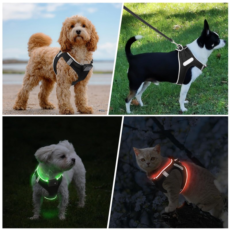 PceoTllar Light Up Dog Harness, LED No Pull Reflective Dog
