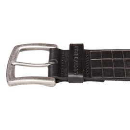 Lucky Brand Men Casual Leather Belt, Grid Tooled Embossed-Black, 32"