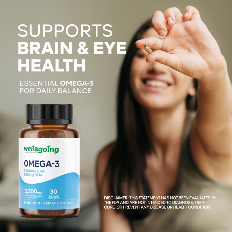 Wellsgoing Omega-3 Fish Oil Supplement, 2500 mg Omega-3 Fatty Acids