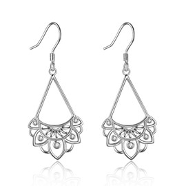 Sterling Silver Dangle Earrings Lotus Drop Earrings Lotus Mother's Day Jewellery for Women