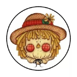 handmade 48 CUTE FALL THANKSGIVING SCARECROW ENVELOPE SEALS LABELS STICKERS 1.2" ROUND