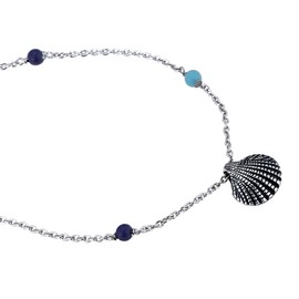 Vanbelle Sterling Silver Jewelry - Rhodium Plated 925 Stamp - Sea Shell Charm and Beads Anklet - Elegant Stylish Beautifully Designed for Women - 9" Long + 1" Extender