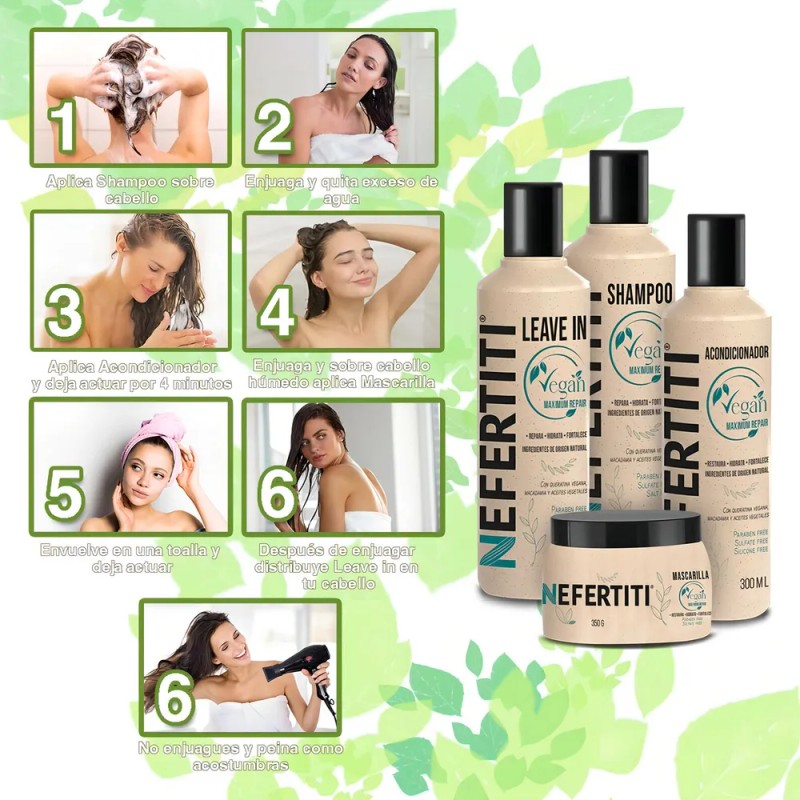 Kit Vegan Con Queratina Sin Sulfatos Sin Parabenos Nefertiti