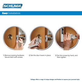 SCHLAGE F40 LAT 619 ULD Latitude Lever with Upland Trim Bed and Bath Lock, Satin Nickel