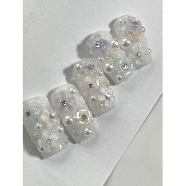Pastel Flower Handmade Nail Tips - Long Ballerina / 파스텔플라워 수제네일팁 - 롱 발레리나