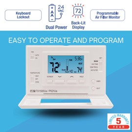 Lux Pro P621U-010 Programmable 5-1-1 Day Thermostat, 2 Heat, 1 Cool, Batteries Included