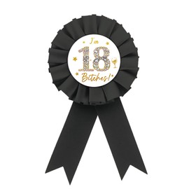 Happy 18th Birthday Tinplate Badge Pin, It's My 18th Birthday Button Pin, Black Rosette Happy Birthday Badge Pin for Boy/Girl, Diamond Brooch Buttons for Eighteen Birthday Party to Wear