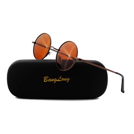 BangLong Sunglasses Unisex Round Polarised Retro Vintage Sunglasses, Mirrored Lenses - brown