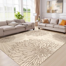 WITSHOCK Living Room Area Rug 9x12: Machine Washable Rug Neutral Modern Carpet Soft Non-Slip Stain Resistant Low Pile Large Area Rug for Bedroom Office Dining Room,Beige Brown