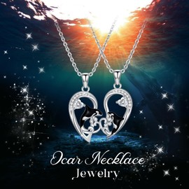 PARYFO BFF Necklace Orca Mother Daughter Necklace Heart 925 Sterling Silver Whale Pendant 2 Pieces BFF Chain Friendship Necklaces for Women Daughter Ladies Couple Partner Gay, Sterling Silver, Crystal