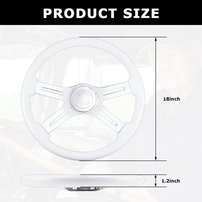 QYMOPAY 18" Solid Wood lacquering Truck Steering Wheel 4 Spoke