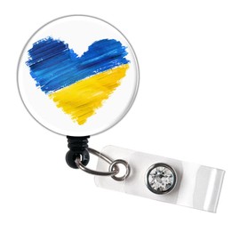 Ukraine Retractable ID Badge Holder Reel, Stand with Ukraine Badge Reel, Support Ukraine Badge Tag Holder, Ukrainian Lanyard, Carabiner, Stethoscope Tag - GG6082