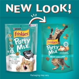 Purina Friskies Made in USA Facilities Cat Treats, Party Mix Meow Luau Crunch - (10) 2.1 oz. Pouches