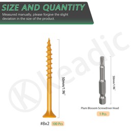 Keadic 100Pcs #8x2 Deck Screws, T25 Star Torx Drive Flat Head Wood Screws, Heavy-Duty Outdoor Wood Screws Assortment Fastener Kit, Rust Resistant Timber Screws for Timber/Log/Landscaping Wood(50mm)