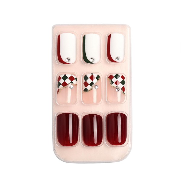 CHARMARK Press On Nails Short Square Red Festival Glitter Glue