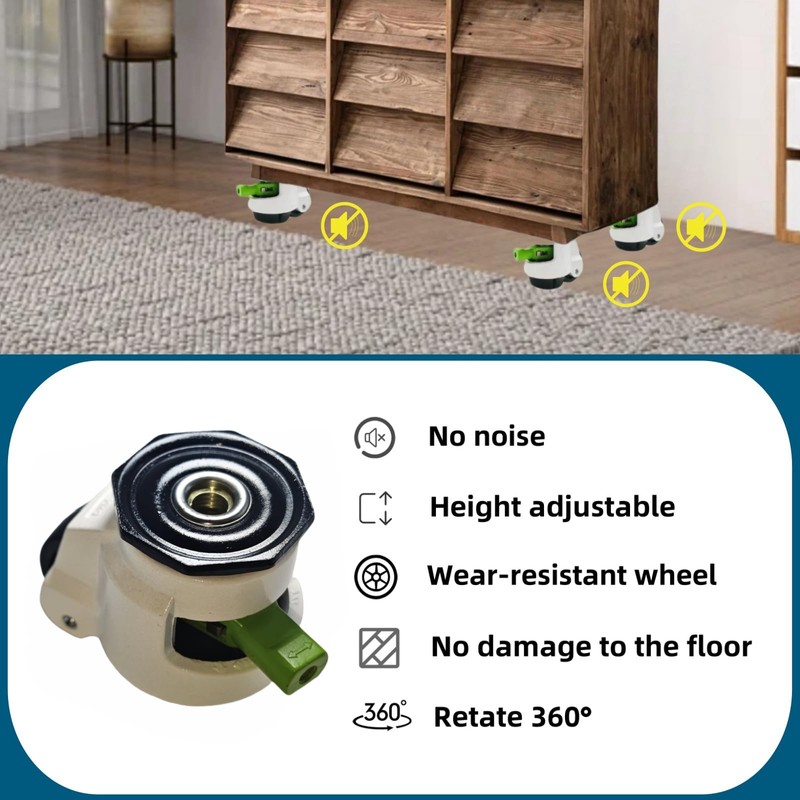 4-Pack Heavy-Duty Stem Casters with Retractable Wheels 2200 Lbs Total