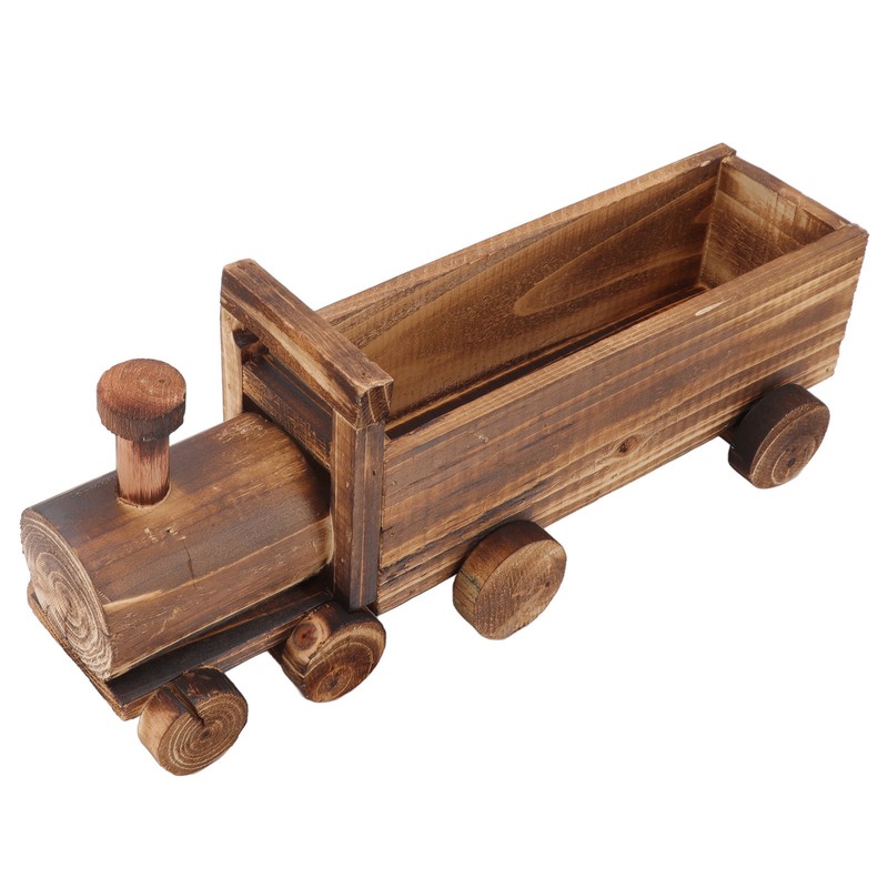 Wooden Flower Pot Cartoon Train Shape Good Ventilation Succulent Flower