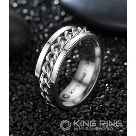 King Ring 8mm Fidget Ring – Spinner Stainless Steel Band for Men & Women with Cuban Chain K01 – Silver 13