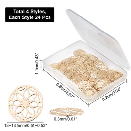 CHGCRAFT Pack of 96 4 Style Filigree Flat Round Connector Flowers Filigree Wrap Charms Brass Etched Metal Embellishments Long Barrel for Jewellery Making