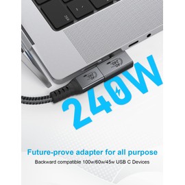 XAOSUN Right Anlge USB C Adapter, 90 Degree USB C to C Adapter 240W 40Gbps, USB C Male to USB C Female Thunderbolt 4 Adapter for MacBook,Tablet,Docks,rog Ally,steam Deck (2 Pack)