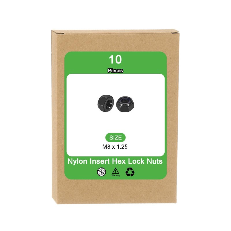 sourcing map 10Pcs M8 x 1.25 Nylon Insert Hex Lock
