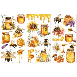 Peacoblue Rub on Transfer Decals for Furniture Crafts 6"x12", 3Pcs Bees and Honey Waterproof UV Transfer Decals Sticker for Dresser, Glass, Porcelain, Wood