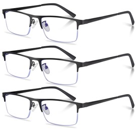 Anourney 3-Pack Reading Glasses for Men, Lightweight Metal Half Frame Blue Light Blocking Computer Readers,Filter UV Ray/Computer Glare with Spring Hinge Eyeglasses(3PCS Black,+1.75)