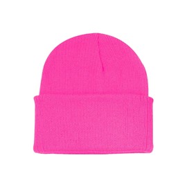 Century Star Kid's Winter Knit Beanie Hats Boys Girls Soft Cozy Baggy Slouchy Beanie Toddlers Youth Hip-hop Skull Cap 1 Pack Hot Pink One Size