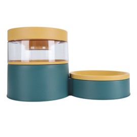 Pet Double Bowl Water Dispenser 1L Neck Protection Anti Tip Cat Dog Food Water Bowl Automatic Water Dispenser for Indoor Green